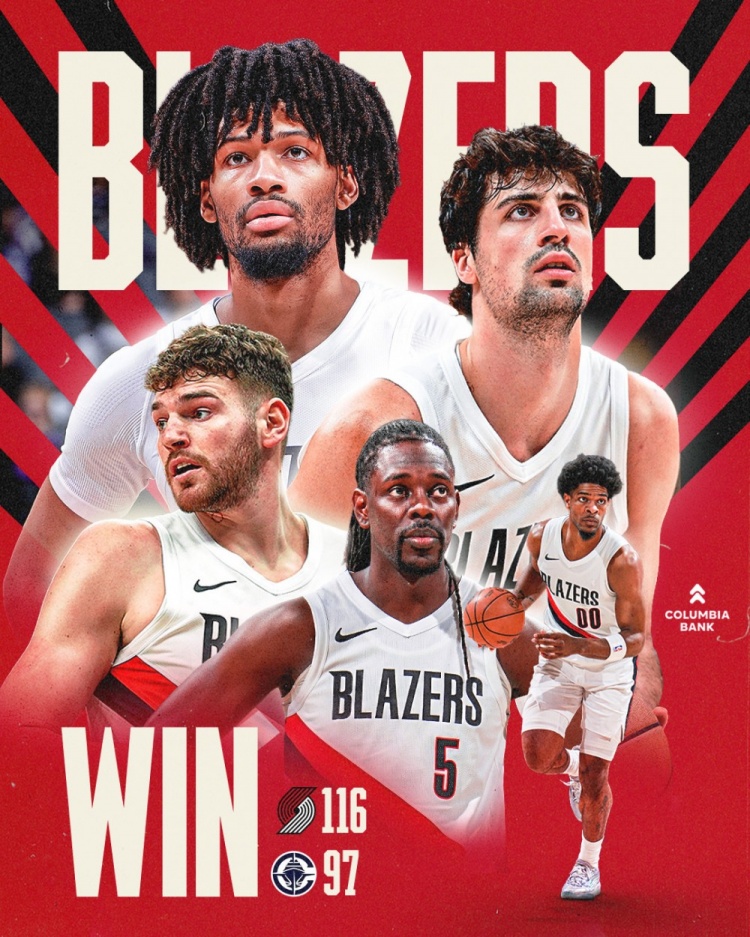 百家乐-卡位战大胜快船！开拓者官推晒海报：BLAZERS WIN！！